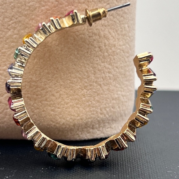 Gold Tone Rainbow Rhinestone RIng and C hoop pierced earrings - Picture 10 of 16